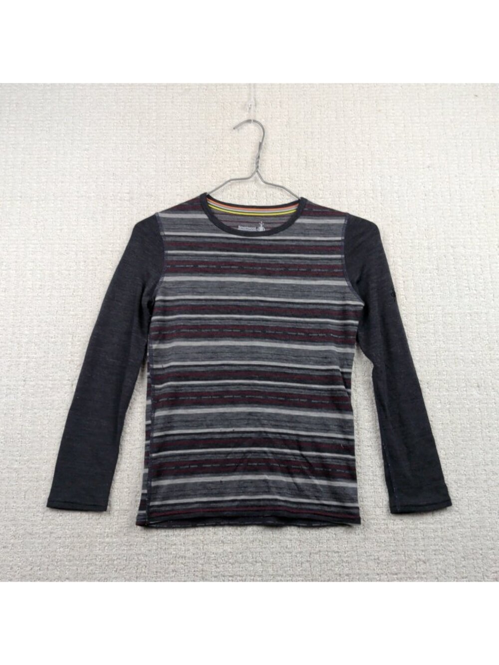 Smartwool Kids Youth Shirt Sz L Merino 250 Wool Long sleeve Striped Read Gray